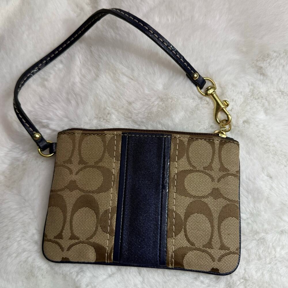 COACH Blue Brown Signature Canvas Wristlet